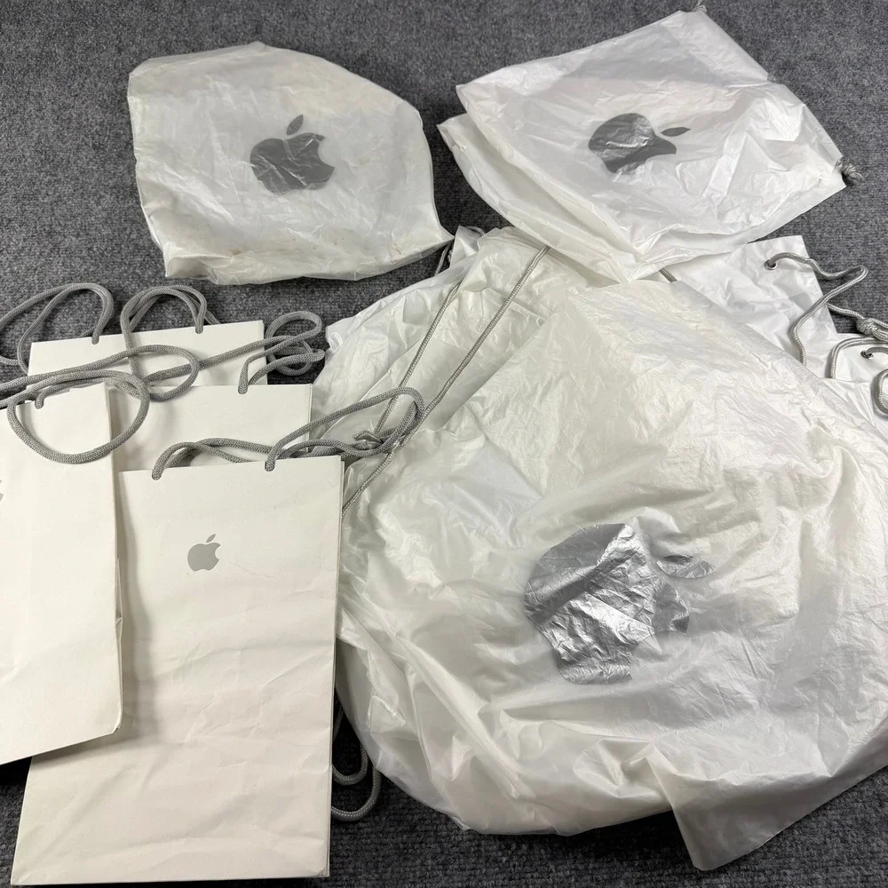Apple Shopping Bags White Drawstring Paper Lot Retail Gift Packaging